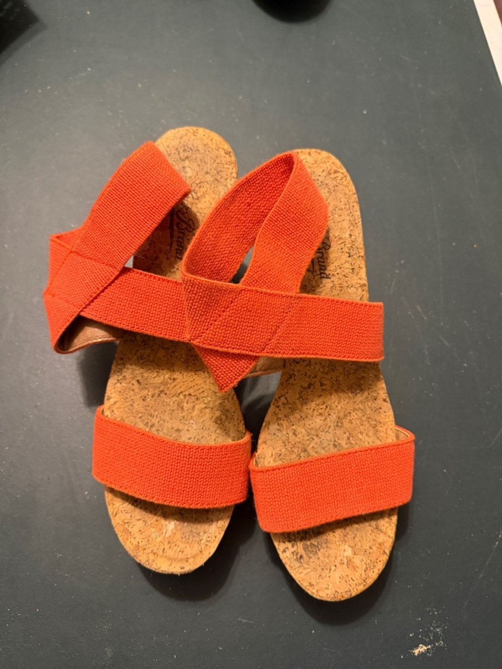 Lucky Brand Orange/Coral Cork Sandals with Elastic Straps
